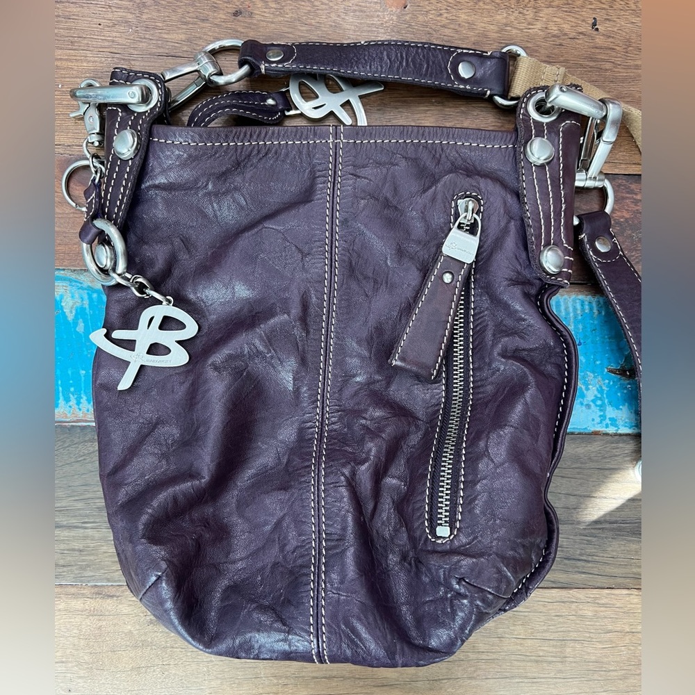 B. Makowsy dark purple leather cross body bag leopard interior VGUC Inc dust bag
